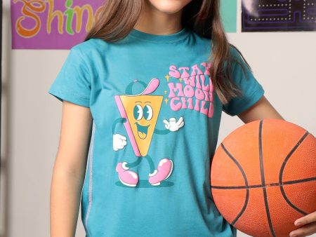 Green Graphic Print Girls T-Shirt Hot on Sale