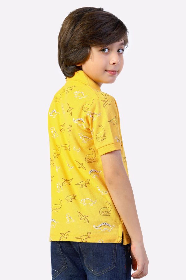 Mustard Dino Print Polo For Cheap