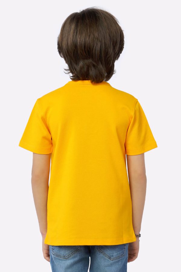 Yellow Round Button Neck T-Shirt For Cheap