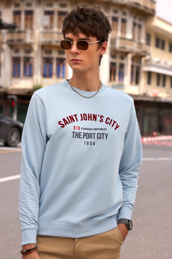 Ice Blue Statement Printed Sweatshirt Cheap