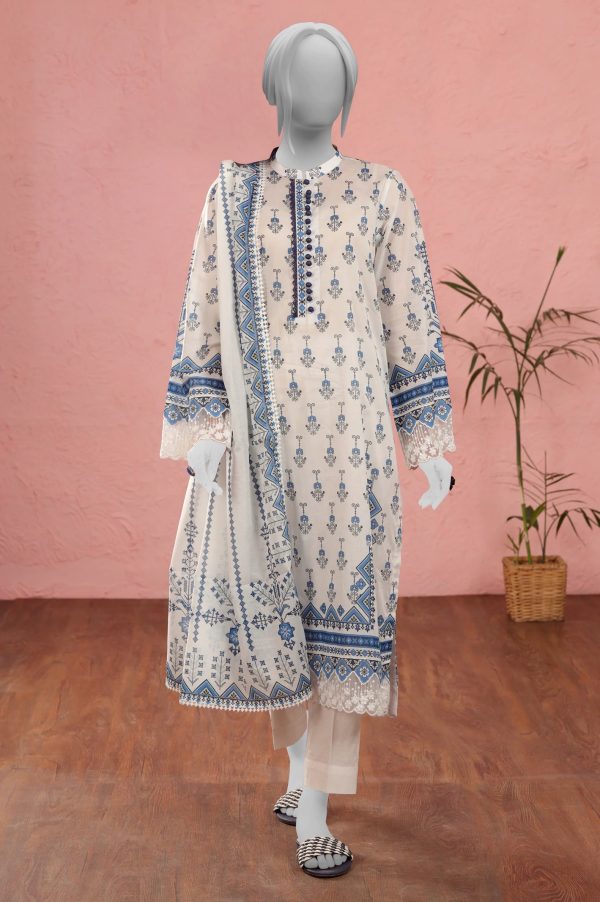 White Printed Unstitched Kurti With Dupatta Online Hot Sale