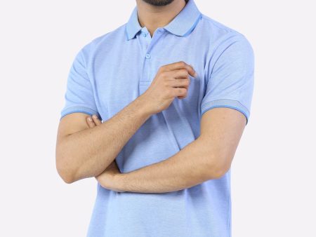 Sky Blue Jacquard Collar Polo Hot on Sale