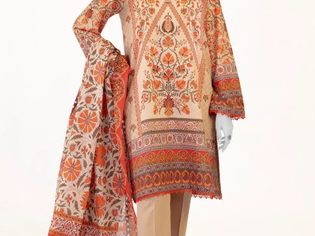 Beige 3PC Unstitched Printed Suit Online