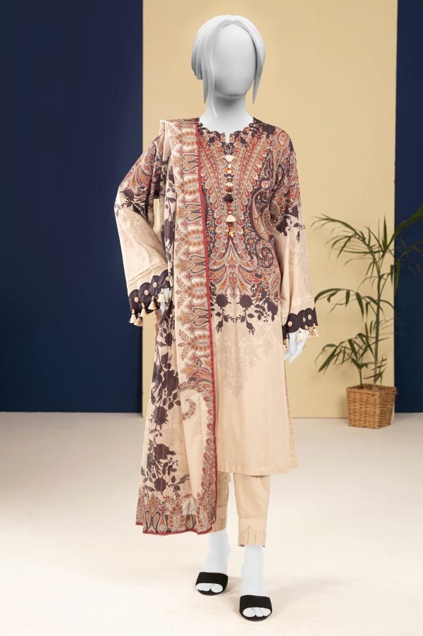 Dark Beige Printed 3PC Unstitched Discount