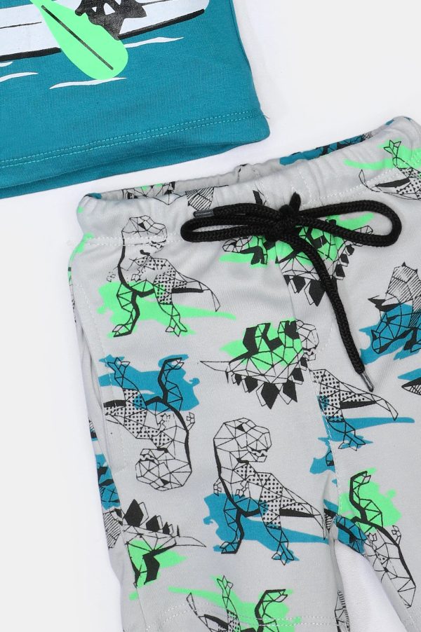 Teal T-Rex Printed Boys Combo For Sale