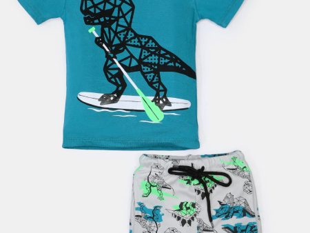 Teal T-Rex Printed Boys Combo For Sale