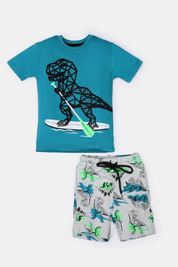 Teal T-Rex Printed Boys Combo For Sale