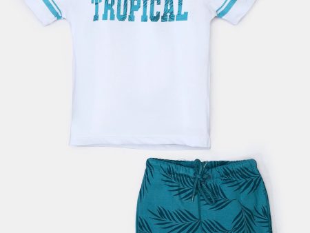 Turquoise Tropical Leafs Boys Combo Cheap