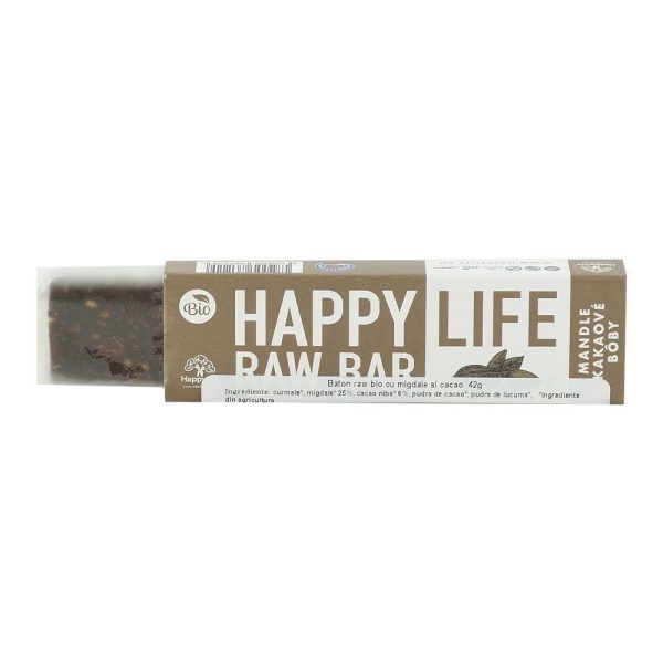 Baton raw cu migdale si cacao nibs Happy Life, bio, 42 g Sale