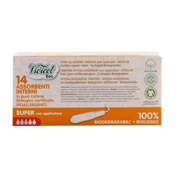 Absorbante interne (3 picaturi) Vivicot din bumbac organic, cu aplicator, bio, 14 buc For Discount