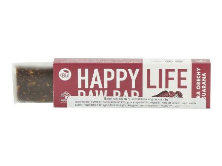 Baton raw cu nuci braziliene si guarana Happy Life, bio, 42 g on Sale