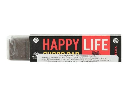 Baton vegan din ciocolata cu coacaze Happy Life, bio, 35 g For Sale