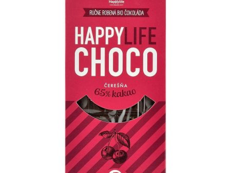 Ciocolata vegana 65% Cacao cu cirese fara zahar Happy Life, bio, 70 g Online Sale