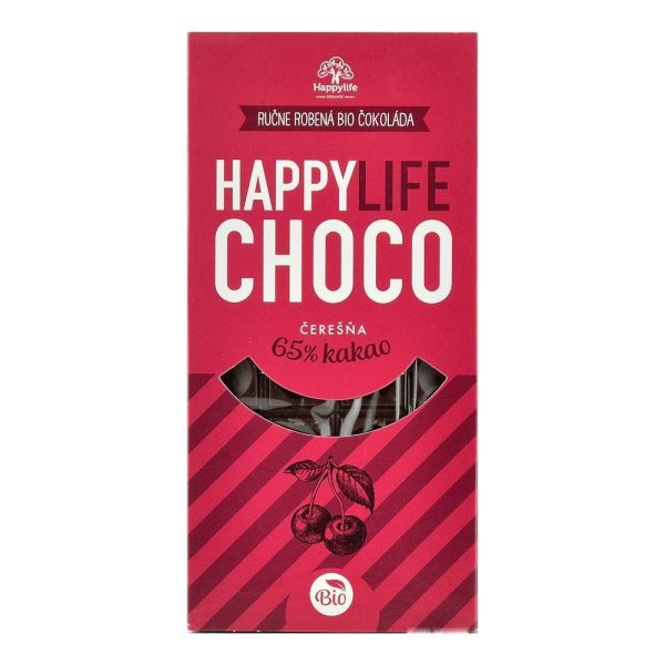 Ciocolata vegana 65% Cacao cu cirese fara zahar Happy Life, bio, 70 g Online Sale