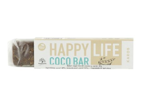 Baton vegan din cocos cu carob Happy Life, bio, 40 g Hot on Sale