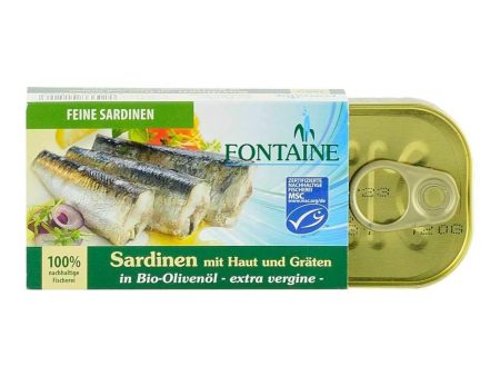 Sardine in ulei bio de masline Fontaine, 120 g, conserva de peste Online