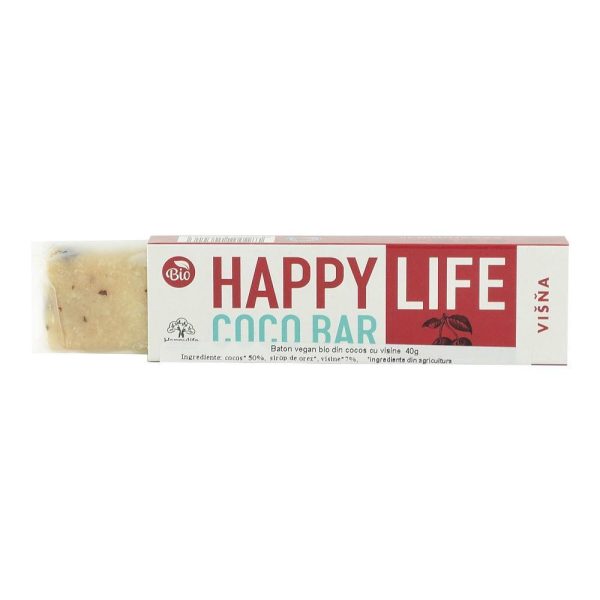 Baton vegan din cocos cu visine Happy Life, bio, 40 g Supply