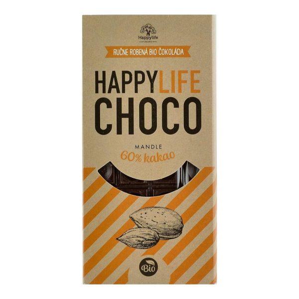 Ciocolata vegana 60% Cacao cu migdale fara zahar Happy Life, bio, 70 g Fashion