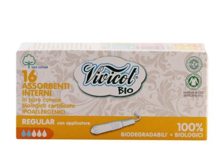 Absorbante interne (2 picaturi) Vivicot din bumbac organic, cu aplicator, bio, 16 buc For Discount