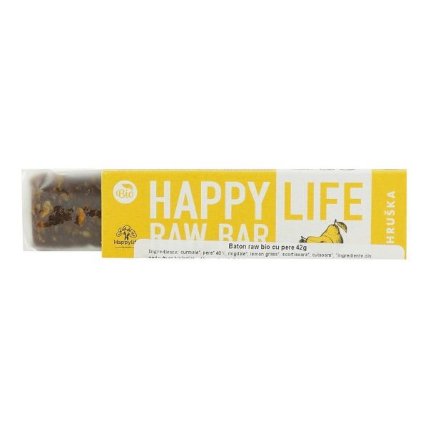 Baton raw cu pere Happy Life, bio, 42 g Online Sale