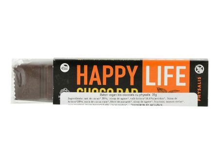 Baton vegan din ciocolata cu physalis Happy Life, bio, 35 g Discount