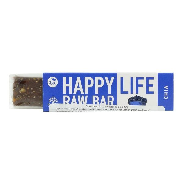 Baton raw cu seminte de chia Happy Life, bio, 42 g on Sale