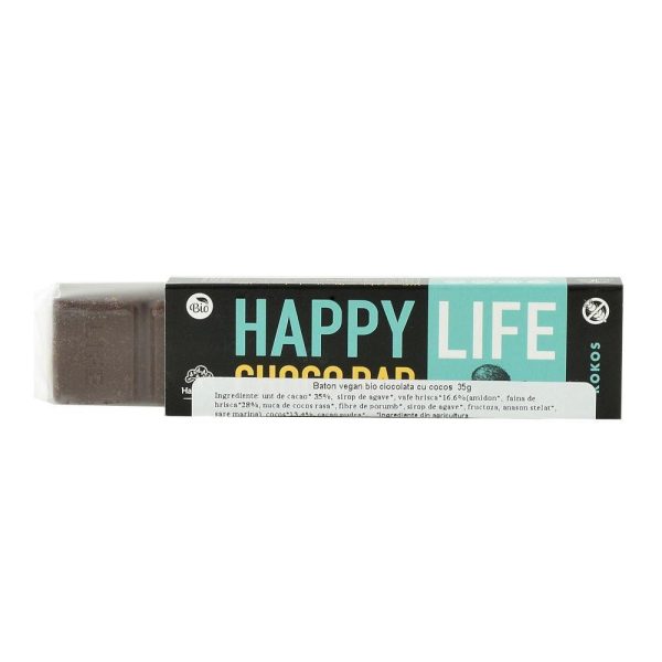 Baton vegan din ciocolata cu cocos Happy Life, bio, 35 g Hot on Sale