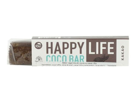 Baton vegan din cocos cu cacao Happy Life, bio, 40 g Online Sale