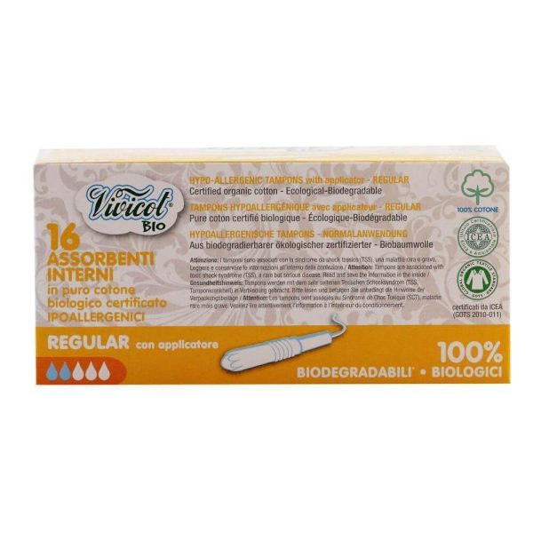 Absorbante interne (2 picaturi) Vivicot din bumbac organic, cu aplicator, bio, 16 buc For Discount