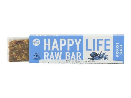 Baton raw cu cocos si goji Happy Life, bio, 42 g Online now