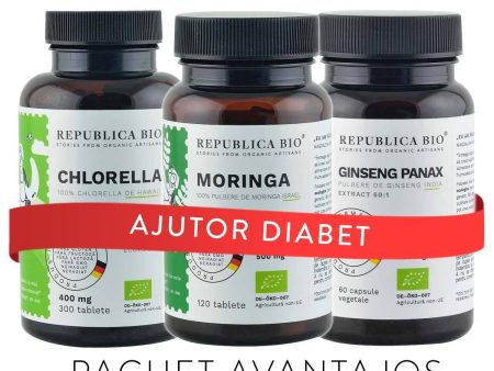 Ajutor DIABET, pachet promotional (Chlorella + Moringa + Ginseng),  BIO, RAW, VEGAN Online now